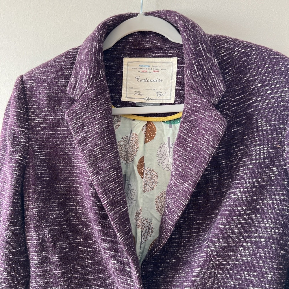 Anthropologie Cartonnier Purple Blazer Jacket Womens Sz M Heathered Marled Lined